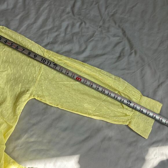 Yellow, Eyelet, Linen Like, Long Sleeve Button Down/Shorts Set- M - Picture 8 of 13
